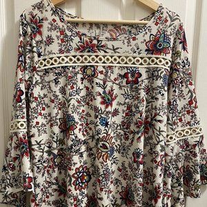 Blouse Gauze Floral Embroidered